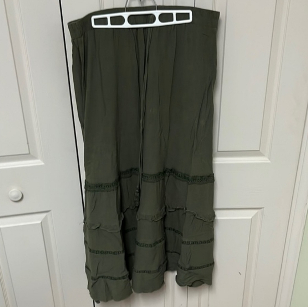 SHEIN | Simplee Casual Vacation Western Style Loose Flounce Hem Skirt, Green - Picture 6 of 10